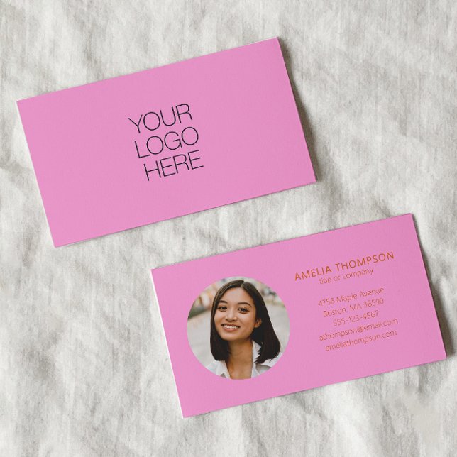 Carte De Visite Logo Professionnel Personnalisé Rose Photo (Créateur téléchargé)