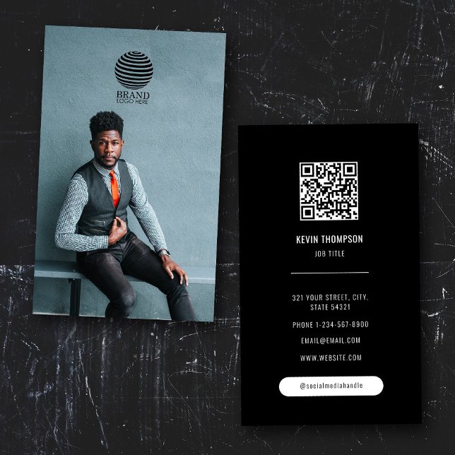 Carte De Visite Logo professionnel photo élégant Code QR (Stylish Professional Photo Business Logo QR Code Business Card)