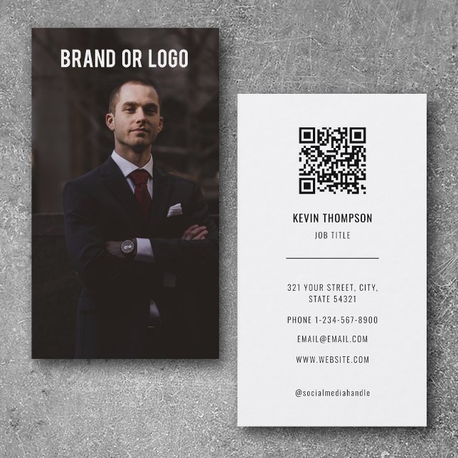 Carte De Visite Logo professionnel photo moderne Code QR (Modern Professional Photo Business Logo QR Code Business Card)