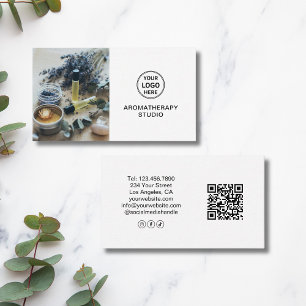 Carte De Visite Logo professionnel QR Aromathérapie Spa Blanc