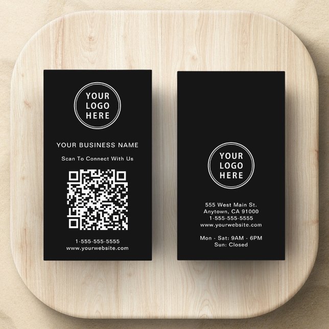 Carte De Visite Logo promotionnel moderne QR Code noir (Modern logo and QR code professional black business card)