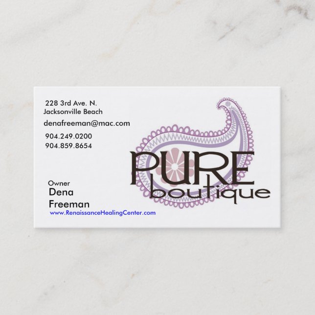 Carte De Visite Logo pur de Paisley, Dena Freeman, 3ème avenue (Devant)