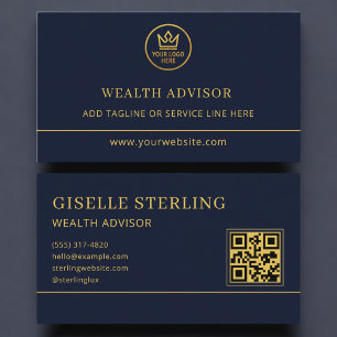 Carte De Visite Logo QR Code Conseiller en patrimoine Bleu Or