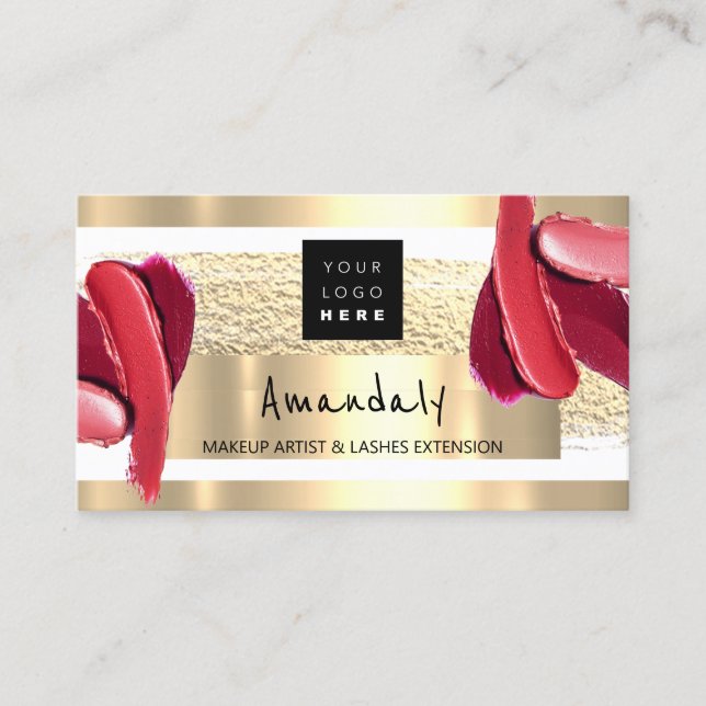 Carte De Visite Logo QR CODE Logo Gold Pink Strokes maquillage Art (Devant)