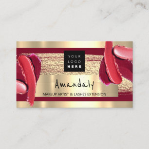 Carte De Visite Logo QR CODE Logo Gold Red Stroke Maquillage Artis