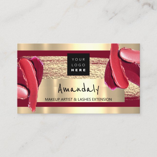 Carte De Visite Logo QR CODE Logo Gold Red Stroke Maquillage Artis (Devant)