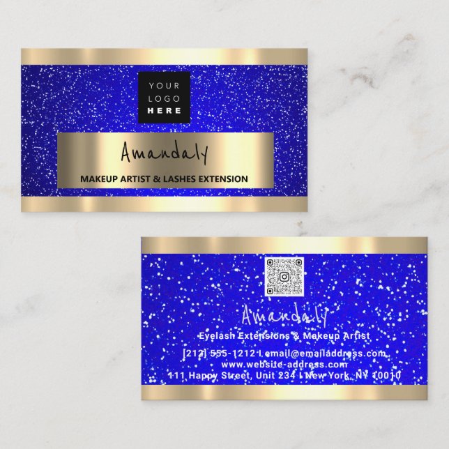 Carte De Visite Logo QR CODE personnalisé Gold Blue (Devant / Derrière)