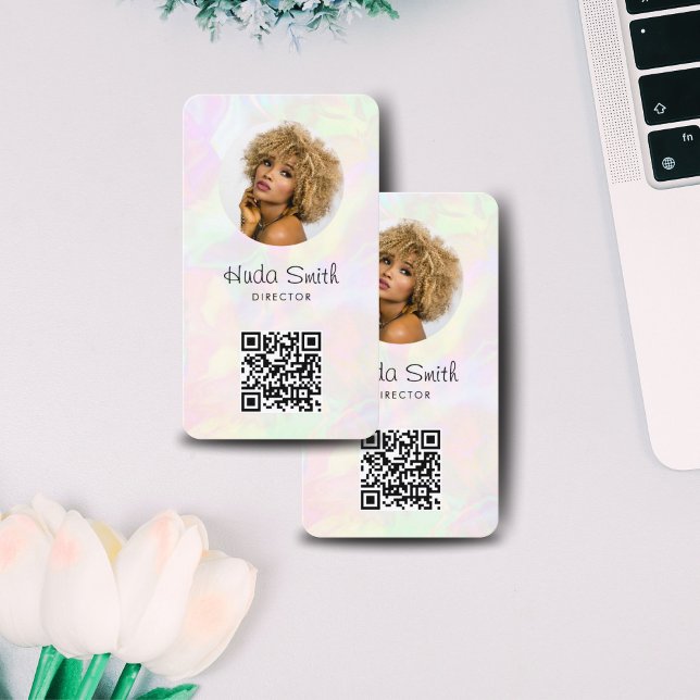 Carte De Visite Logo QR Code & Photo Iridescente Holographique Gir (Créateur téléchargé)