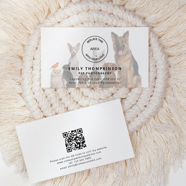 Carte De Visite Logo QR Code Photo Overlay Pet Photographe (Créateur téléchargé)