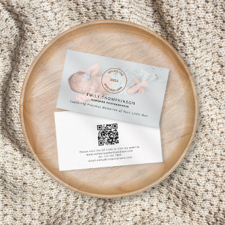 Carte De Visite Logo QR Code Photo Overlay Photographe nouveau-né