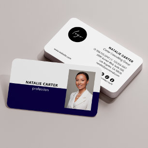 Carte De Visite Logo QR CODE Portrait photo professionnel NAVY