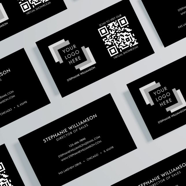Carte De Visite Logo QR Code Professional personnalisé Noir modern (Créateur téléchargé)
