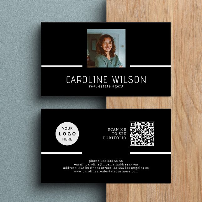 Carte De Visite Logo QR CODE professionnel moderne noir (Créateur téléchargé)