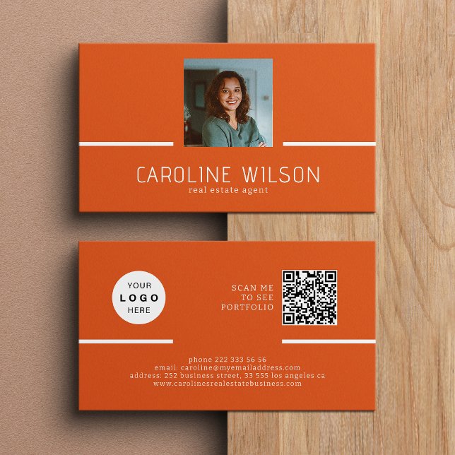Carte De Visite logo QR CODE professionnel moderne orange (Créateur téléchargé)