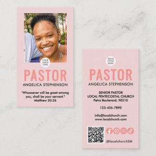 Carte De Visite Logo QR photo rose moderne Église Pasteur