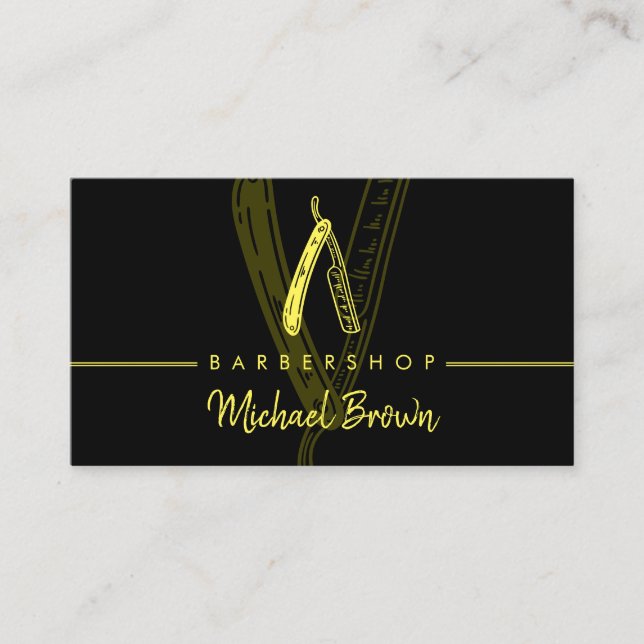 Carte De Visite Logo Razor BarberShop Noir Jaune (Devant)