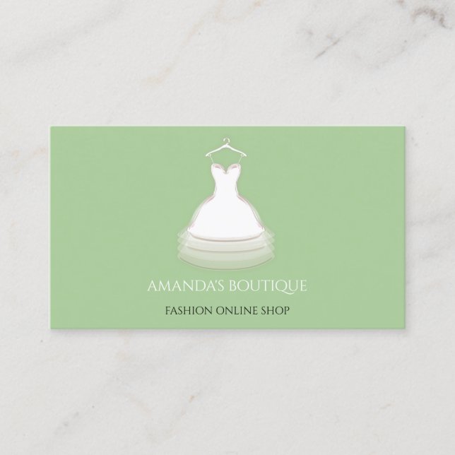 Carte De Visite Logo Robe Blanche Mode Mariage Événement Mint Vert (Devant)