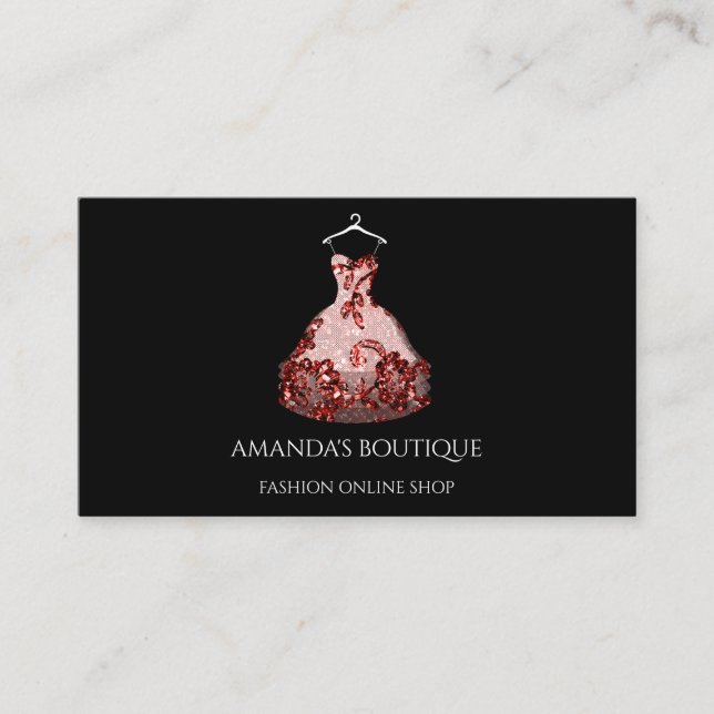 Carte De Visite Logo Robe Blanche Mode Mariage Événement Rouge Noi (Devant)