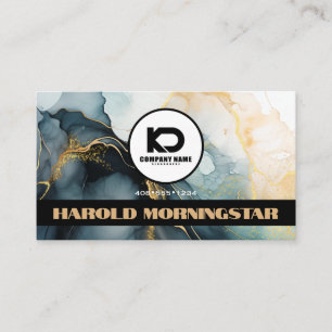 Carte De Visite Logo rond gras et code QR Encre fluide indigo or