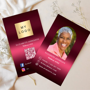 Carte De Visite Logo rose bordeaux arceau photo code Qr média soci