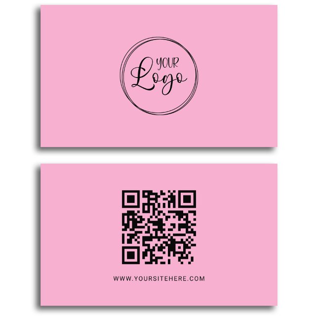 Carte De Visite Logo rose clair et noir minimaliste QR Code (Light Pink and Black Logo Minimalist QR Code Business Card)