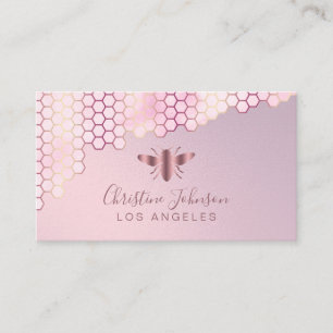 Carte De Visite Logo rose en or nid d'abeille