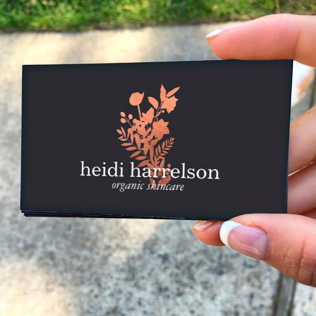 Carte De Visite Logo rose Gold Floral sur Dark Grey (Créateur téléchargé)