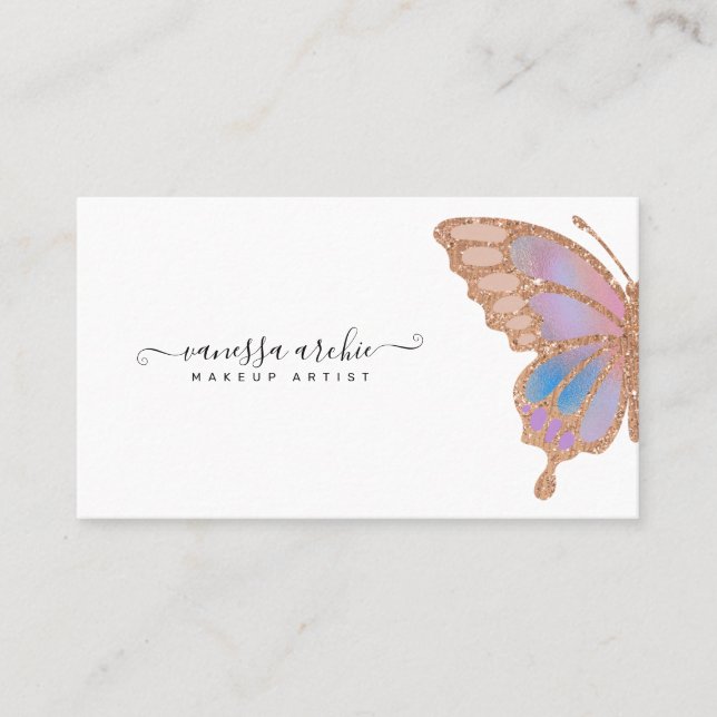 Carte De Visite Logo rose Gold Parties scintillant Rainbow Butfly (Devant)
