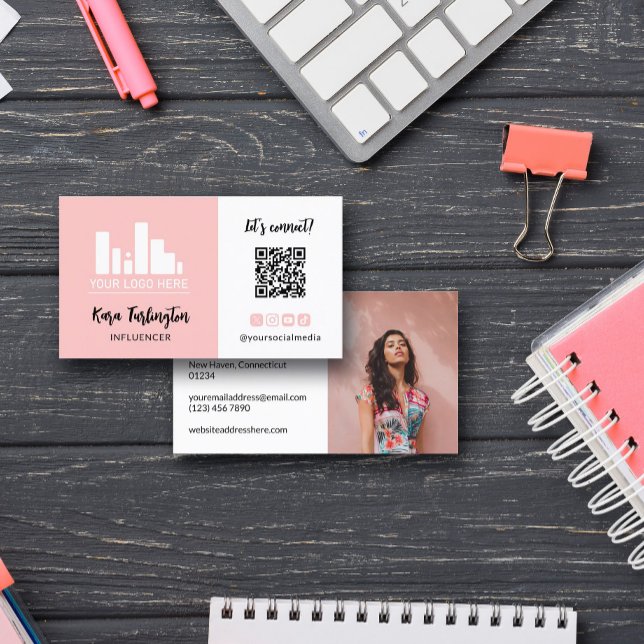 Carte De Visite Logo rose millénaire QR Code Photo Médias sociaux (Créateur téléchargé)