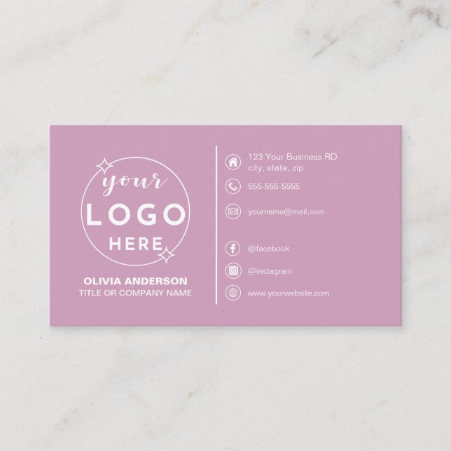 Carte De Visite Logo rose simple moderne Icônes personnalisées Méd (Devant)