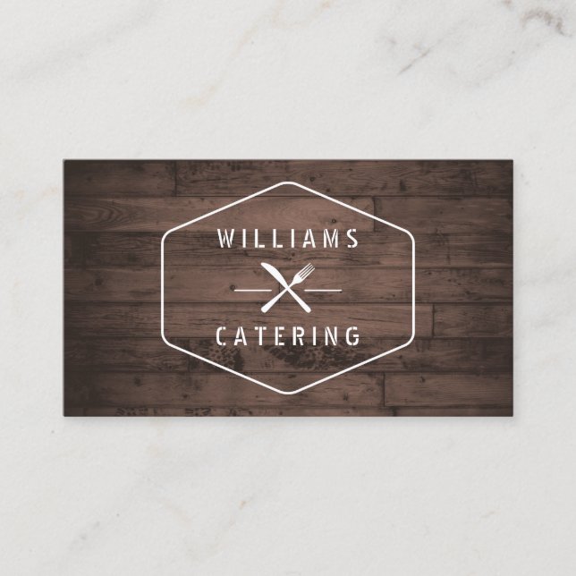 Carte De Visite Logo Rustic Crossing Fork Couteau Distressed Wood  (Devant)