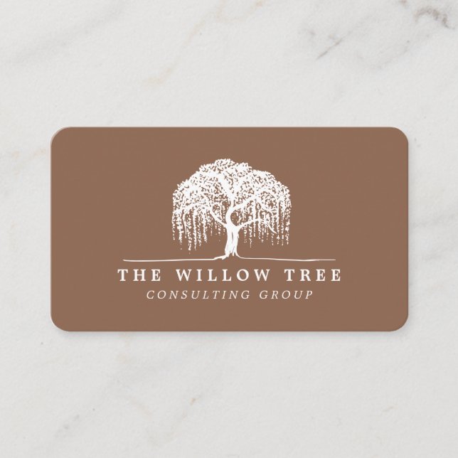 Carte De Visite Logo Rustique Moderne Tan Brown & Blanc Willow Tre (Devant)