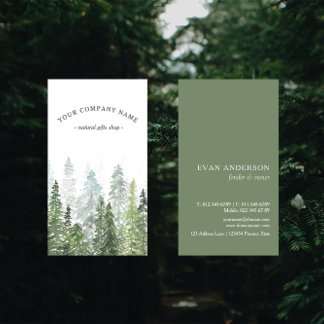 Carte De Visite Logo Rustique Watercolor Pine Forest