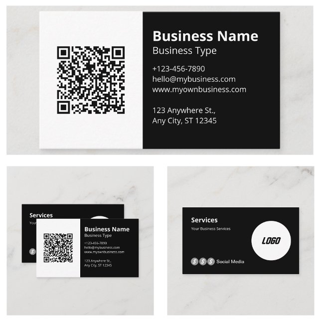 Carte De Visite Logo Scannable QR Code Site Web Social Media Icon (Logo Scannable QR Code Website Social Media Icon Business Cards)