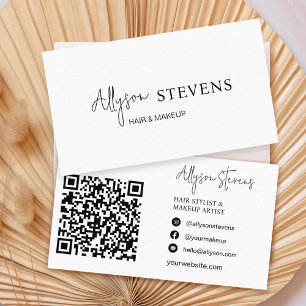 Carte De Visite Logo script Black white hair maquillage qr code