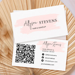 Carte De Visite Logo script pinceau rose maquillage cheveux qr cod