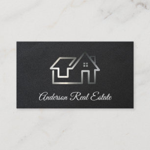 Carte De Visite Logo Silver Real Estate Cuir noir