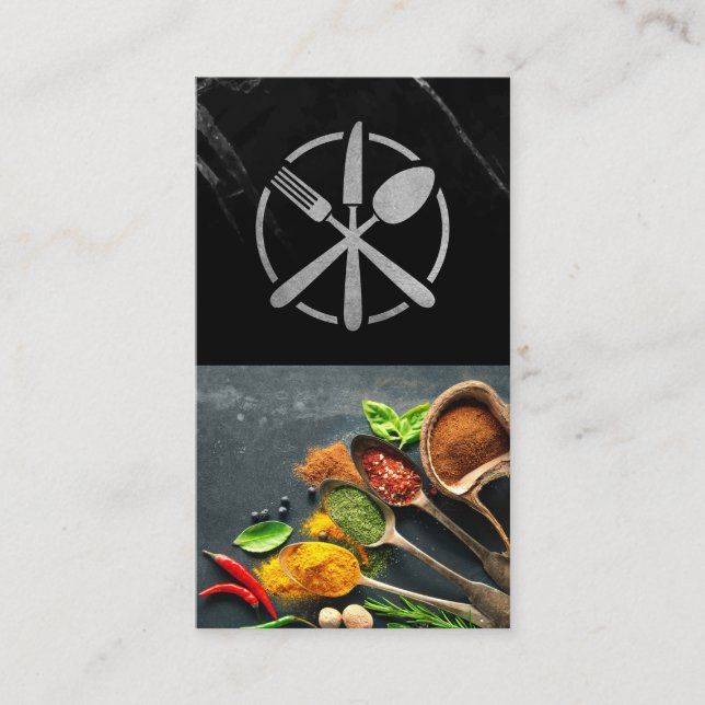 Carte De Visite Logo Silverware Gold | Marbre noir | Épices (Devant)