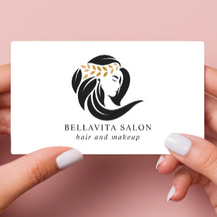 Carte De Visite Logo simple de salon de coiffure noir et or coiffe