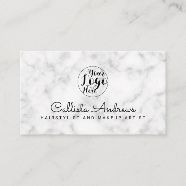 Carte De Visite Logo simple en marbre noir blanc (Devant)