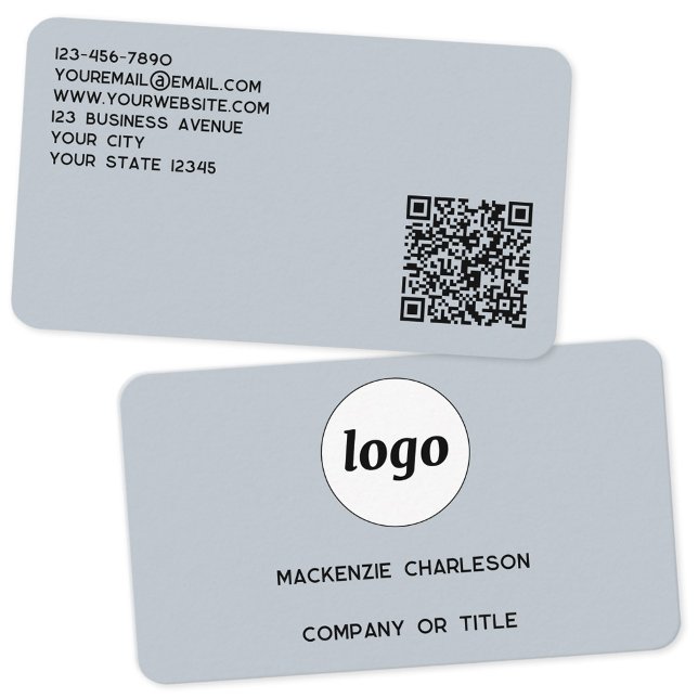 Carte De Visite Logo simple et code QR Poudre bleu (Logo and QR code custom text professional business card)