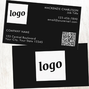 Carte De Visite Logo simple et code QR texte noir