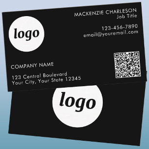 Carte De Visite Logo simple et code QR texte noir