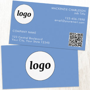Carte De Visite Logo simple et texte QR Code bleu