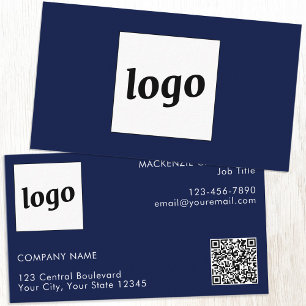 Carte De Visite Logo simple et texte QR Code bleu marine