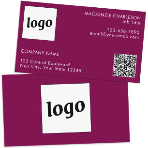 Carte De Visite Logo simple et texte QR Code foncé rose cerisier