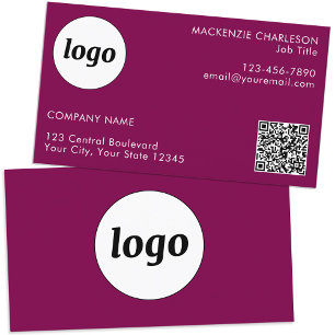 Carte De Visite Logo simple et texte QR Code Magenta Pink