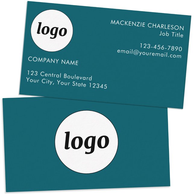 Carte De Visite Logo simple et texte vert Turquoise (Simple logo custom text professional branding business card teal green)