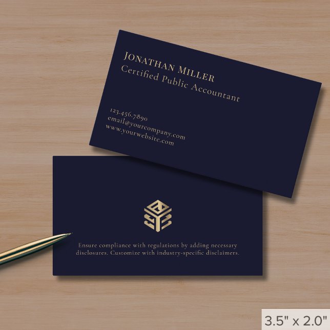 Carte De Visite Logo simple moderne Marine Blue Gold (Créateur téléchargé)
