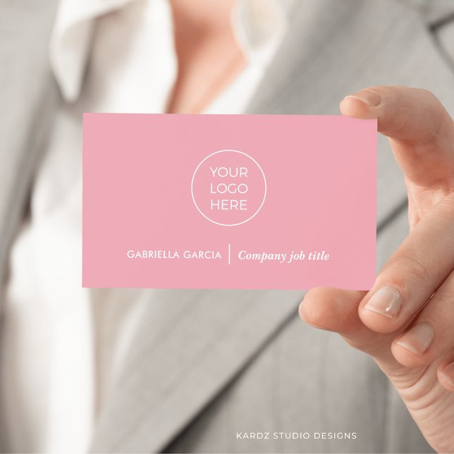 Carte De Visite Logo simple moderne QR Code rose pâle (Front side of card shown in 3.5 x 2.0 inch, add your business details and QR Code on the backside.)